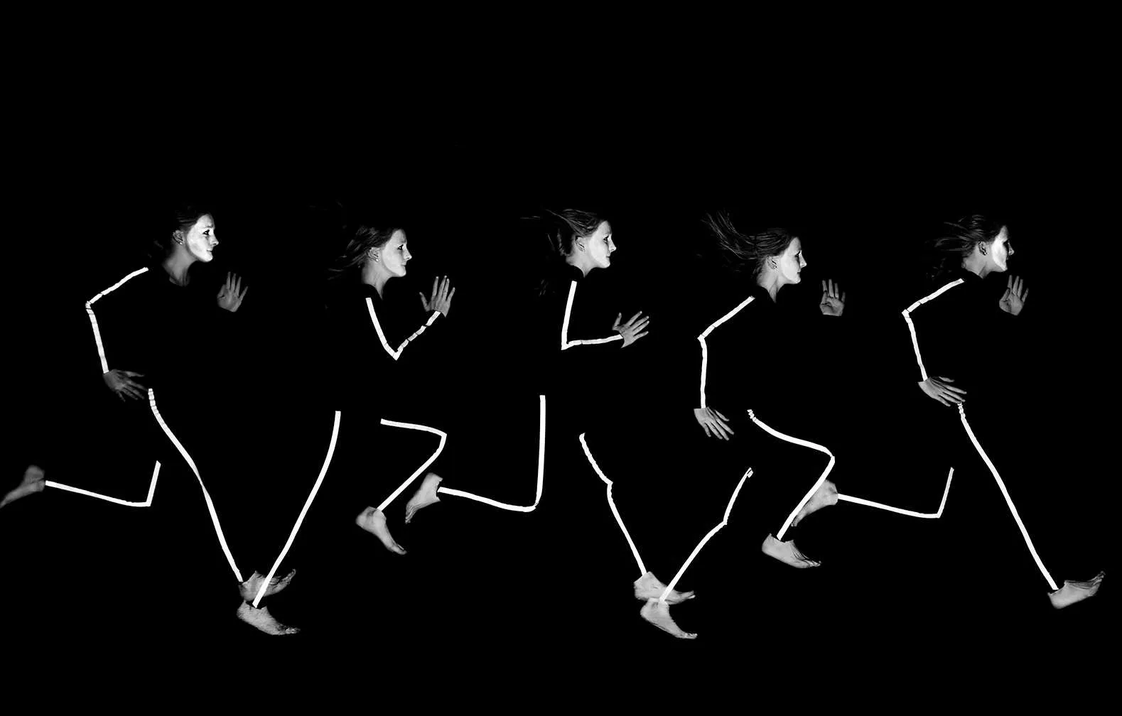 young runner captured in multiple phases of sprint movement