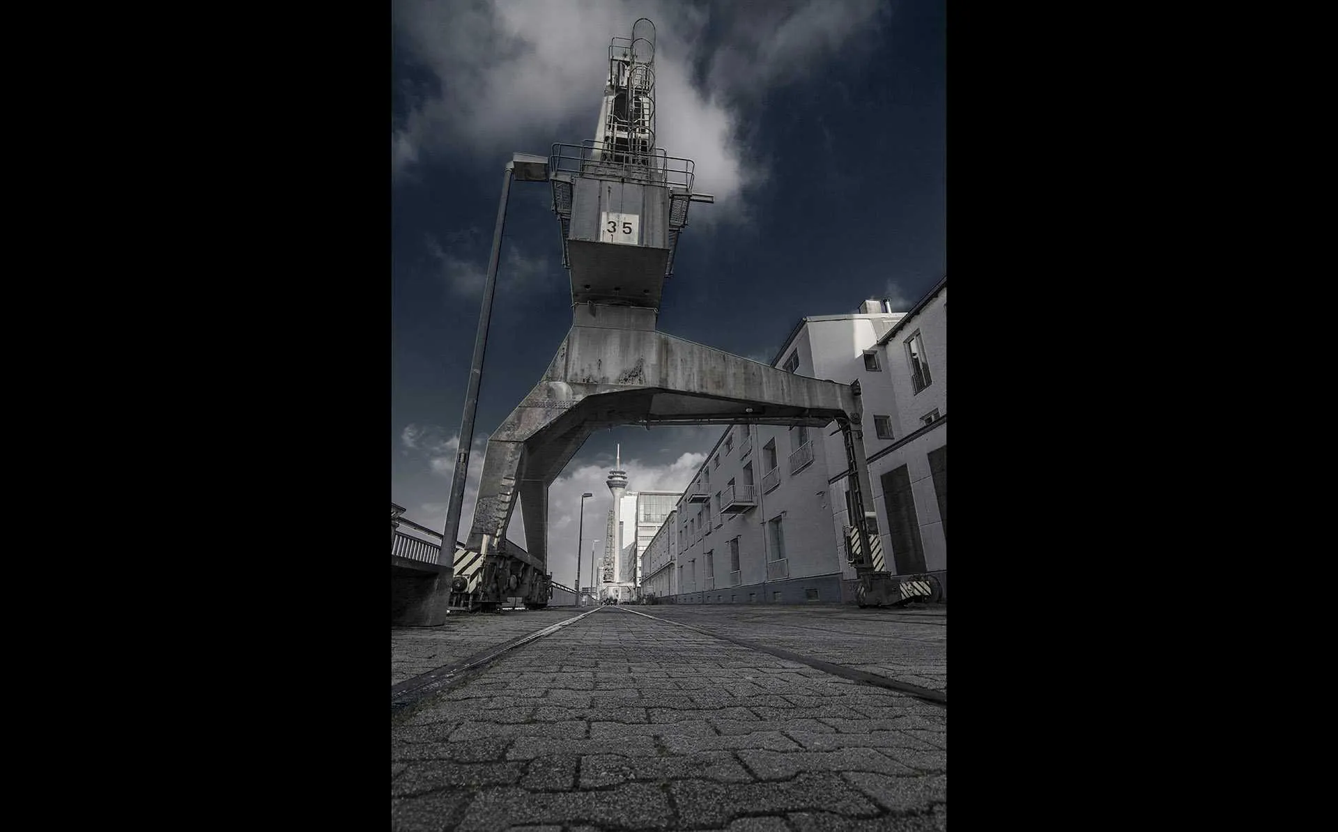 historic harbor crane in Duesseldorf Germany