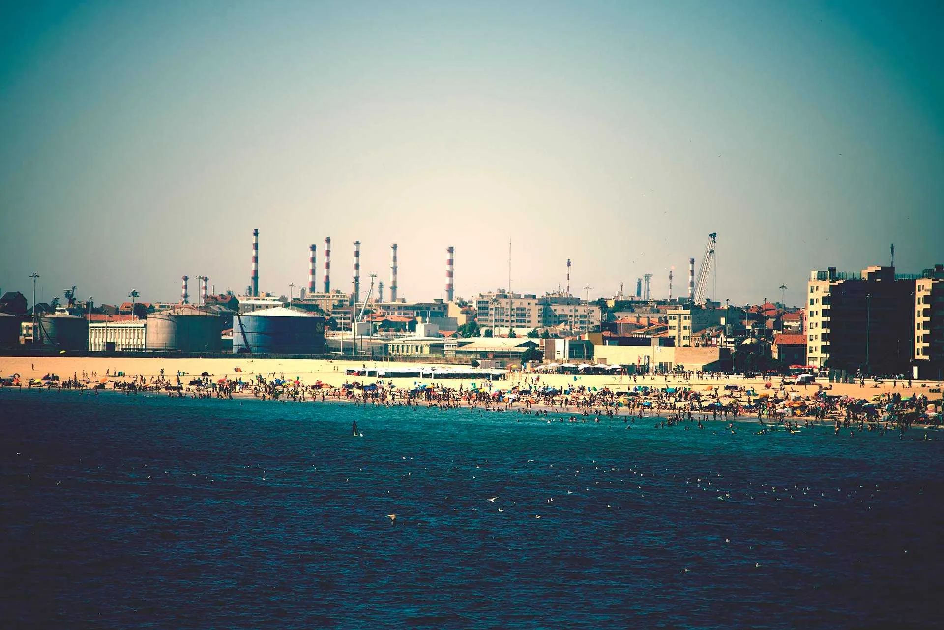 industrial smokestacks near Porto Portugal