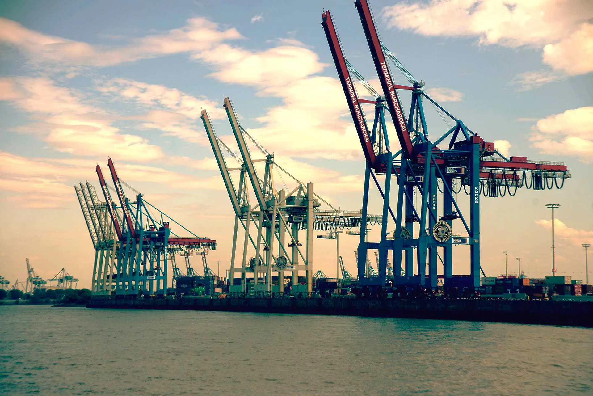 container cranes at Hamburg port Germany
