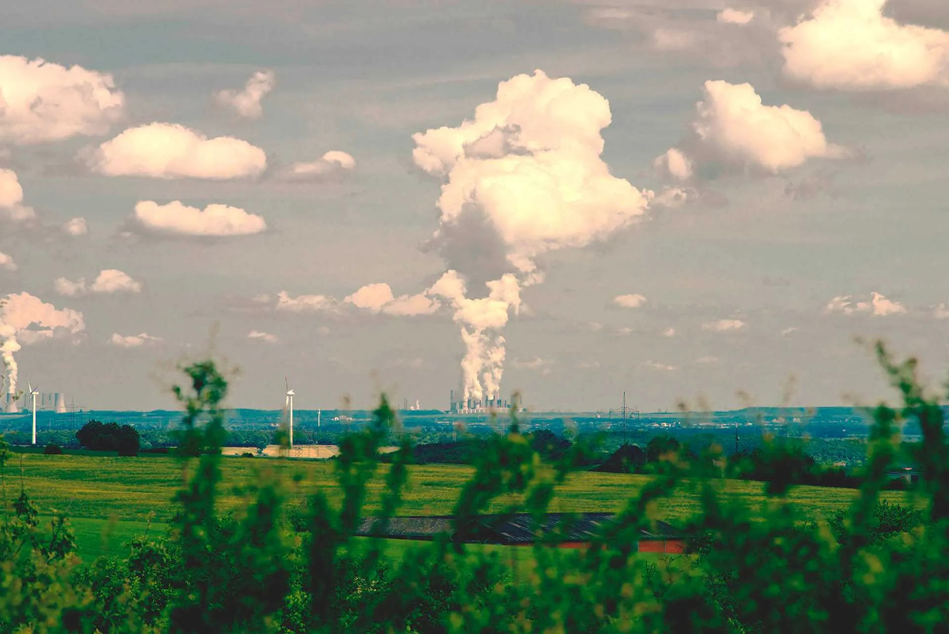 cooling towers of power plant at night in Germany