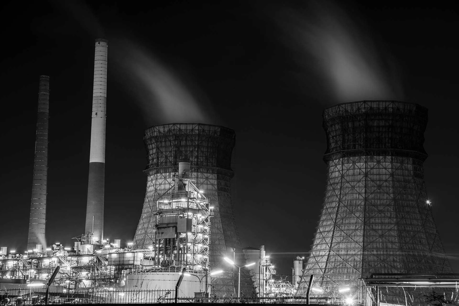 industrial refinery complex at night in Germany