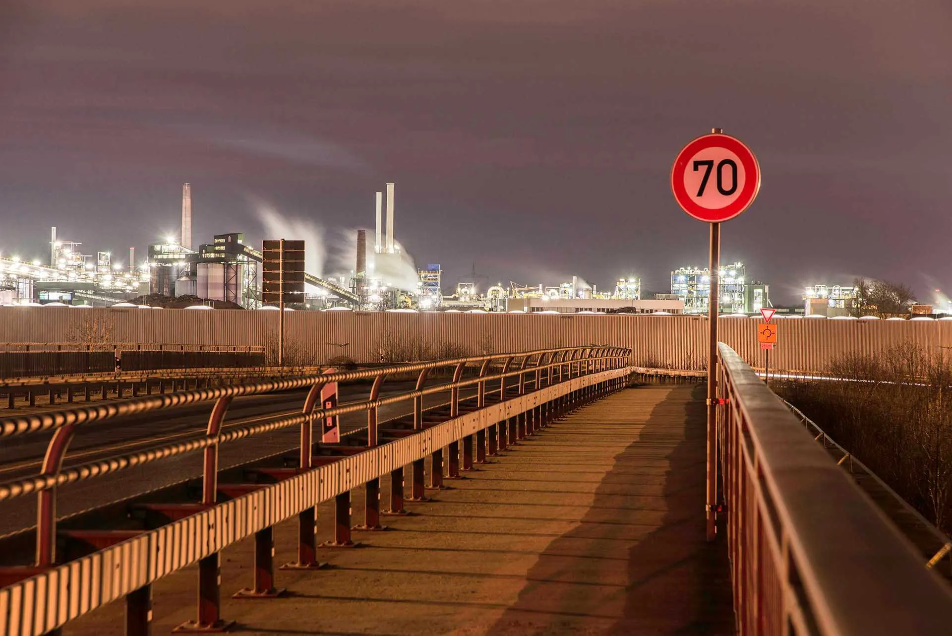 Shell refinery industrial complex in Godorf Germany at night